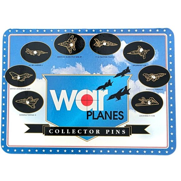 8 VTG War Planes Collector Pins Tie Tack Airplane Fighter Jet Display Card Atlas - Picture 2 of 6